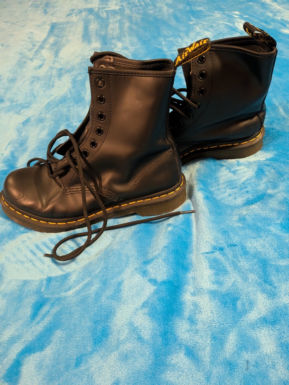 Dr. Martens 1460 W Black Leather Boots, 8-Eye Combat Boots, Docs